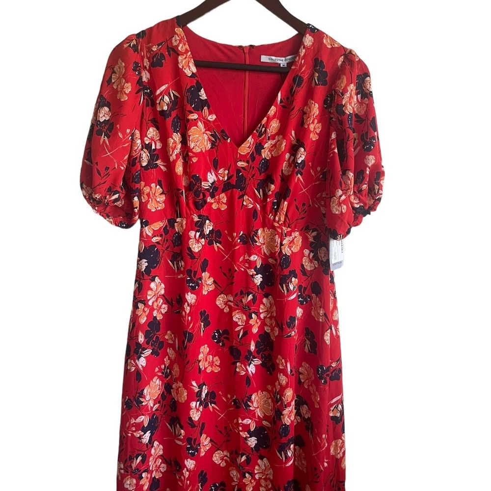 Collective Concepts Women Maxi Dress M Red Floral High Waist Cottagecore Boho - Picture 6 of 10